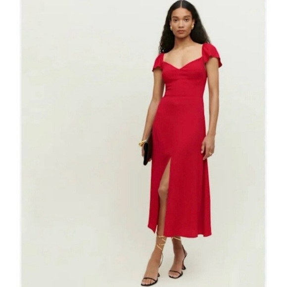New Without Tags Reformation Baxley Red Midi Dress - Picture 1 of 13